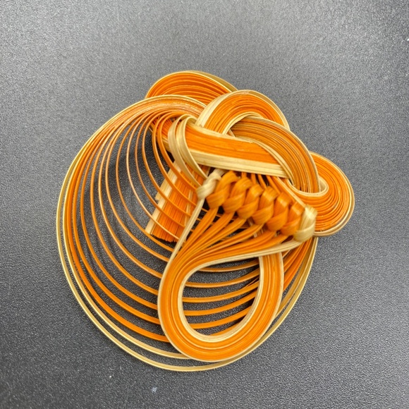 Bamboo Jewelry Orange Brooch Hand Crafted Natural Taiwanese Folk Art - Picture 6 of 6